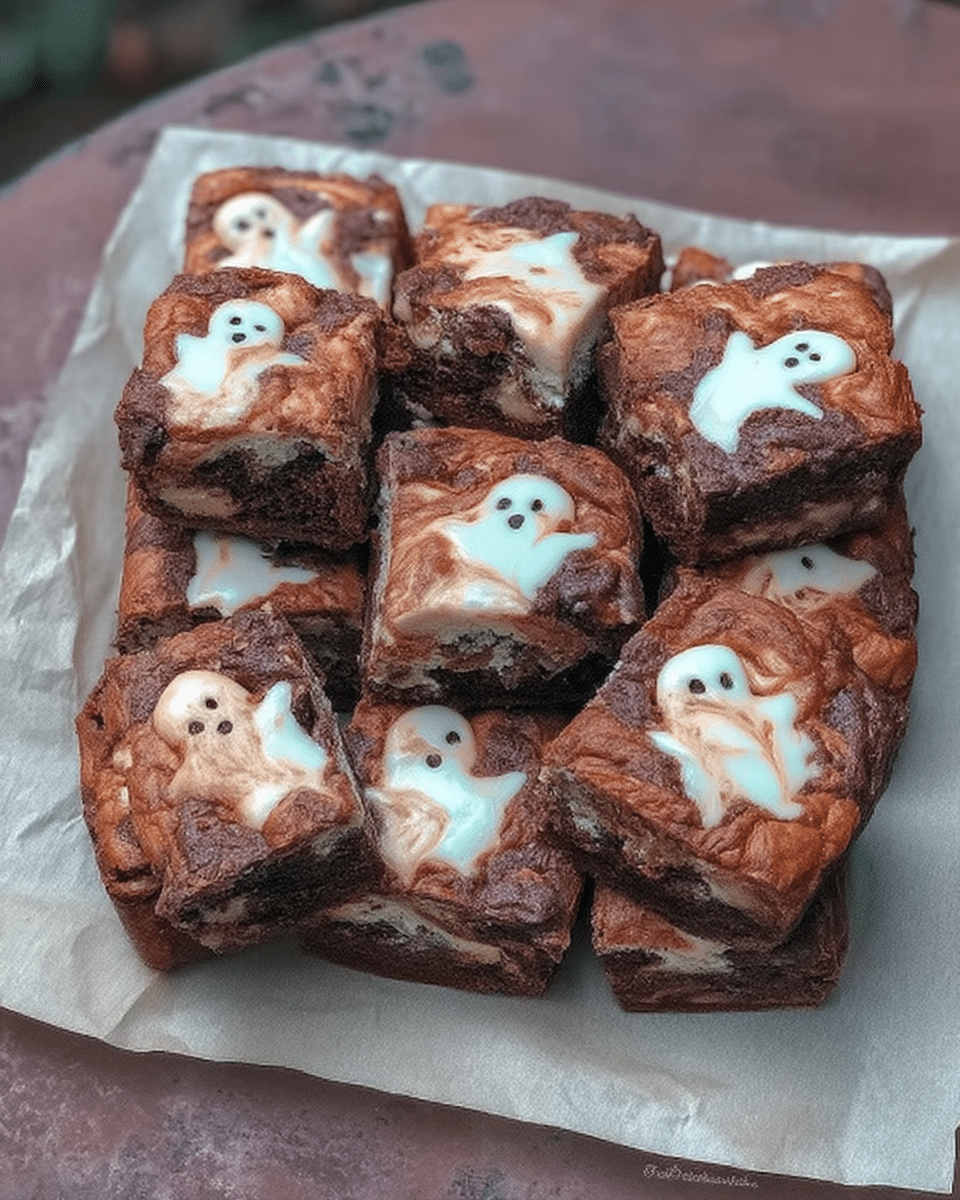 Ghost Brownies on a platter, ready to be served.