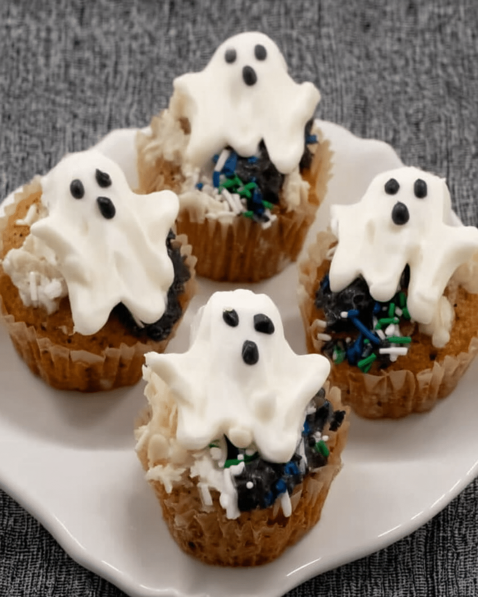 Ghost Cupcakes on Halloween Platter