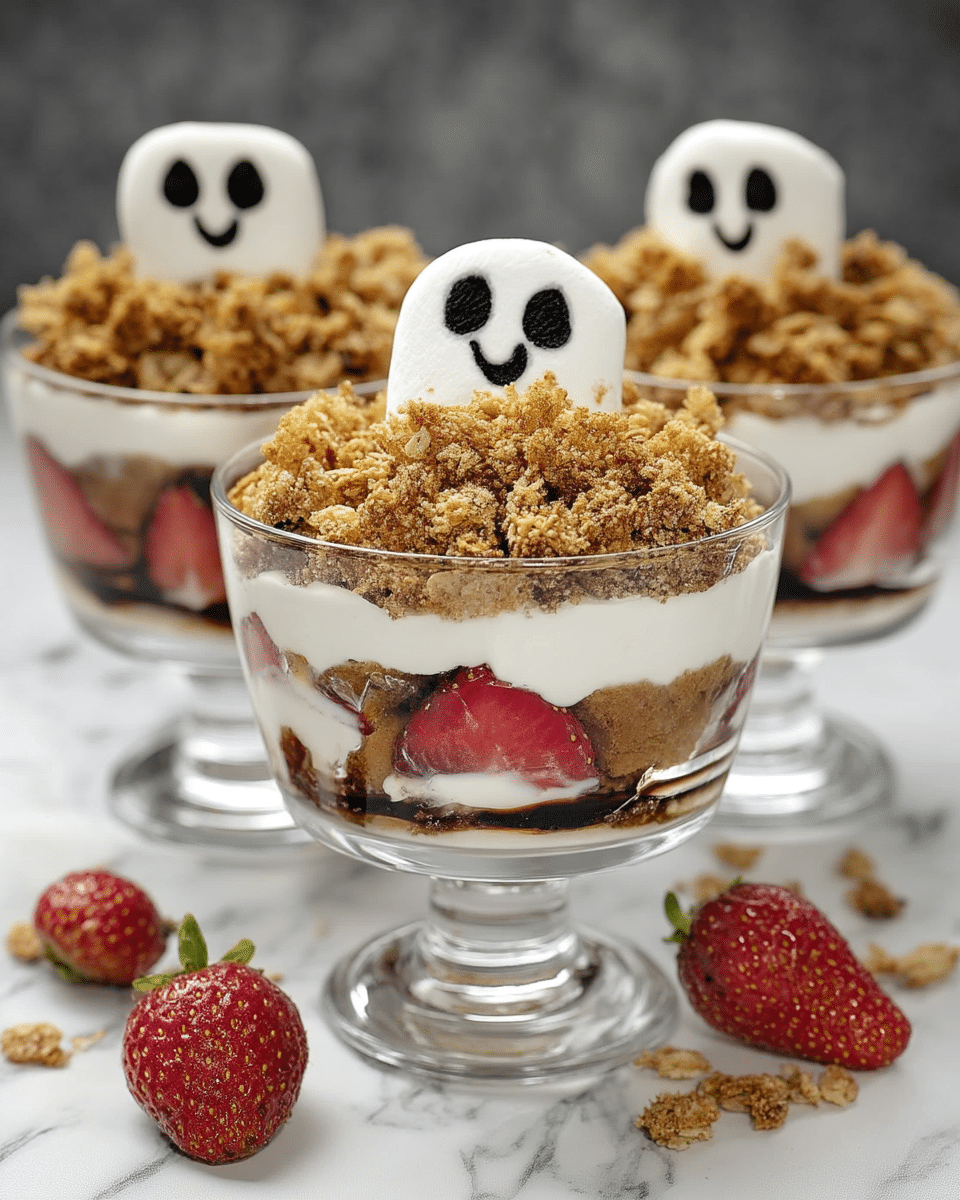 Ghostly Yogurt Parfaits 10 Ghostly Yogurt Parfaits on Halloween Table Setting