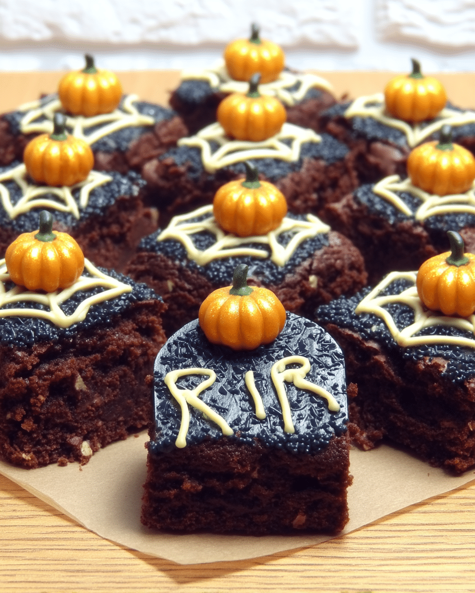 Graveyard Brownies 10 Graveyard Brownies served on a plate