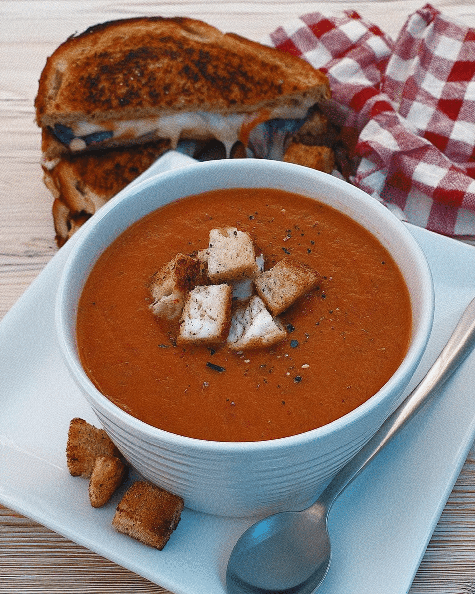 An assortment of fresh ingredients for Roasted Tomato Basil Soup, including ripe tomatoes, garlic, onion, and fresh basil.