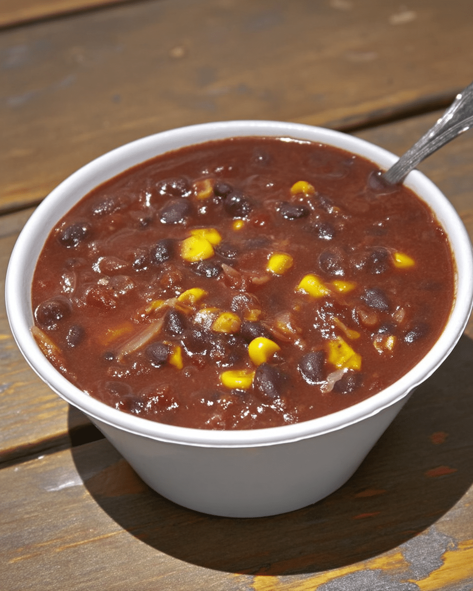 Instant Pot Vegan Black Bean Soup 9 A hand holding a ladle, pouring Instant Pot Vegan Black Bean Soup into a bowl.
