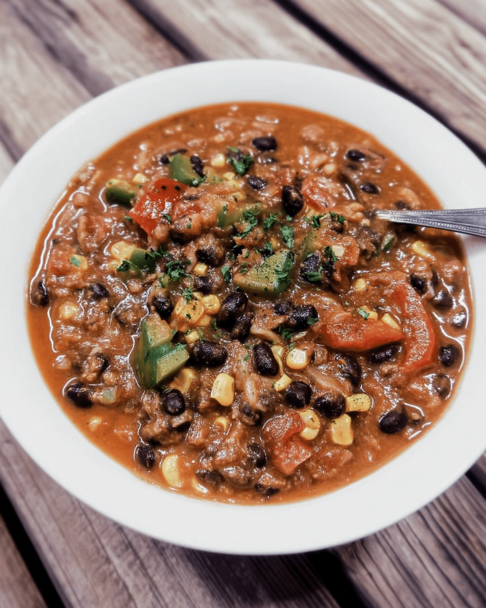 Instant Pot Vegan Black Bean Soup 10 A table setting featuring a bowl of Instant Pot Vegan Black Bean Soup, accompanied by crusty bread and a side salad.
