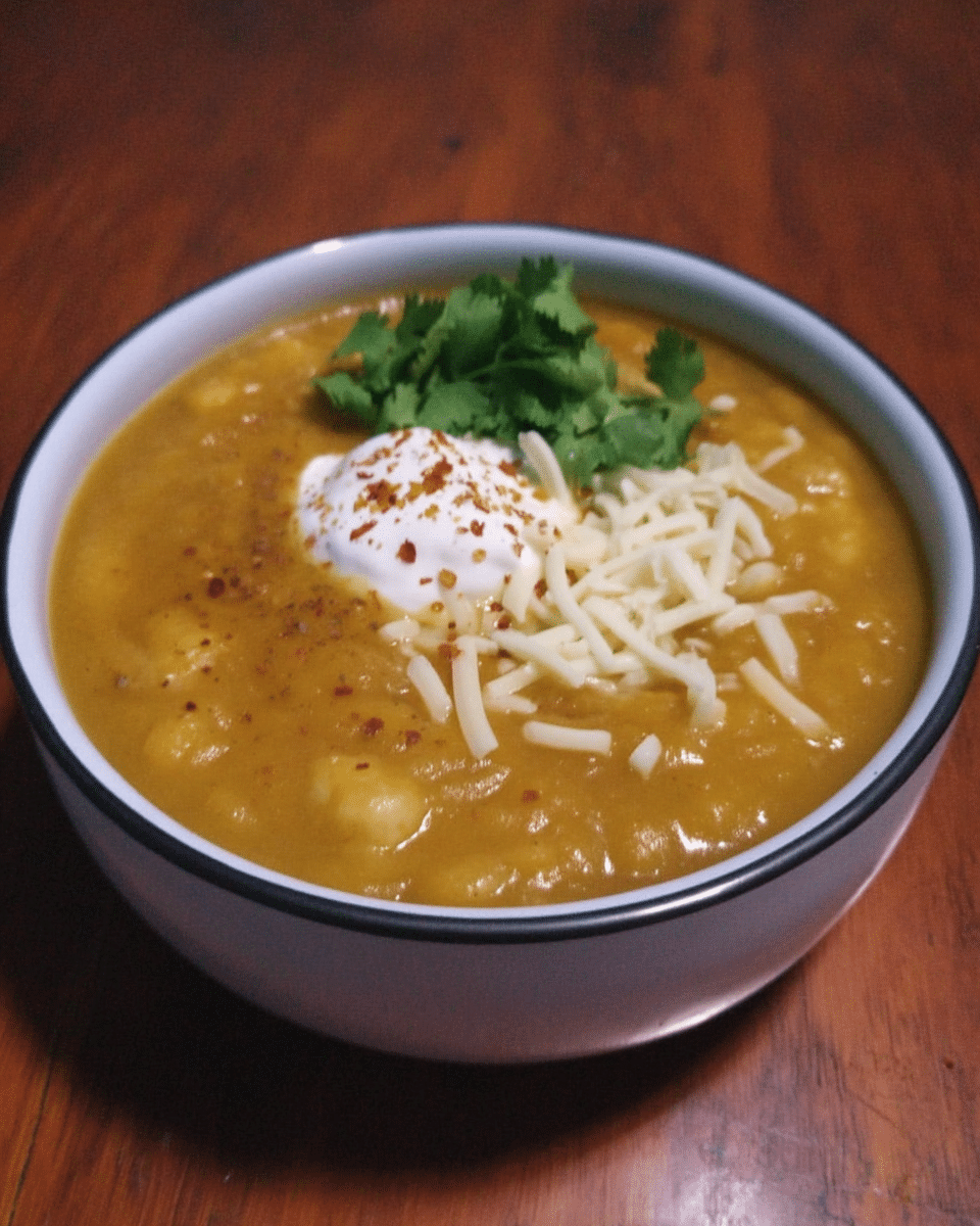A bowl of Mexican street corn soup garnished with cilantro and queso fresco.