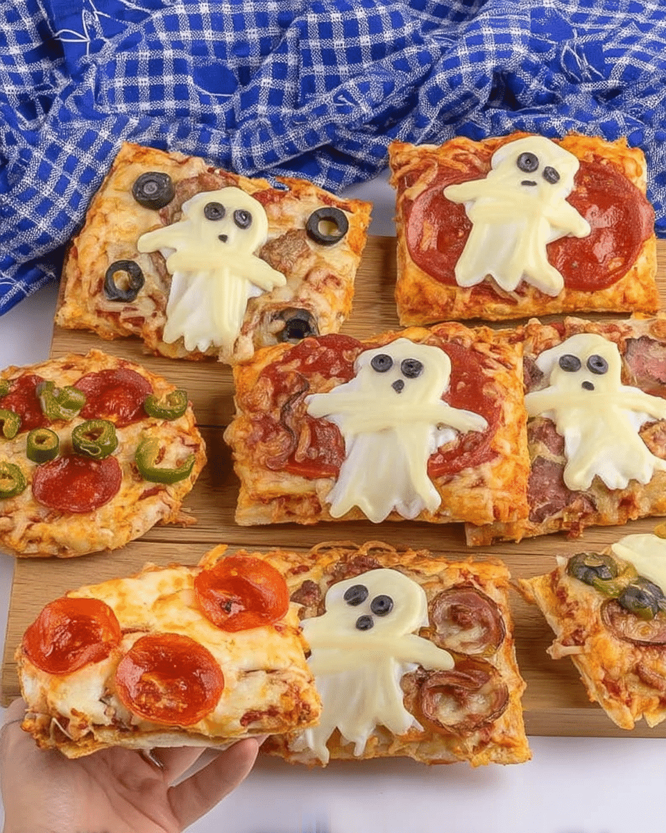 Ingredients for Mini Halloween Pizzas laid out on a table.