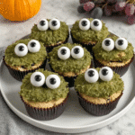 Close-up of a Monster Muffin with candy eyes.