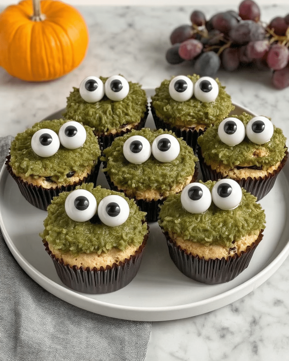 Close-up of a Monster Muffin with candy eyes.