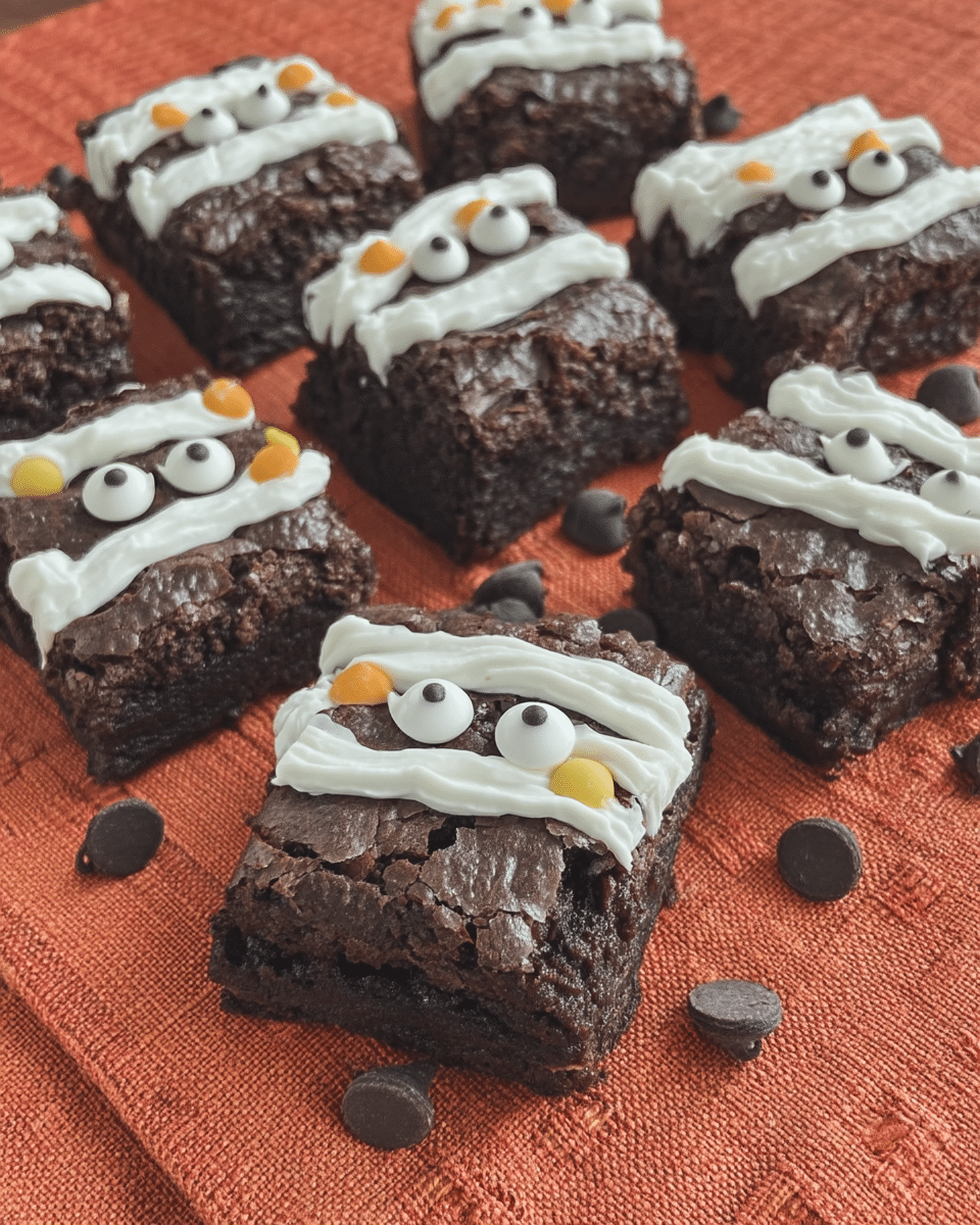 Mummy Brownies 10 Mummy Brownies served on a plate