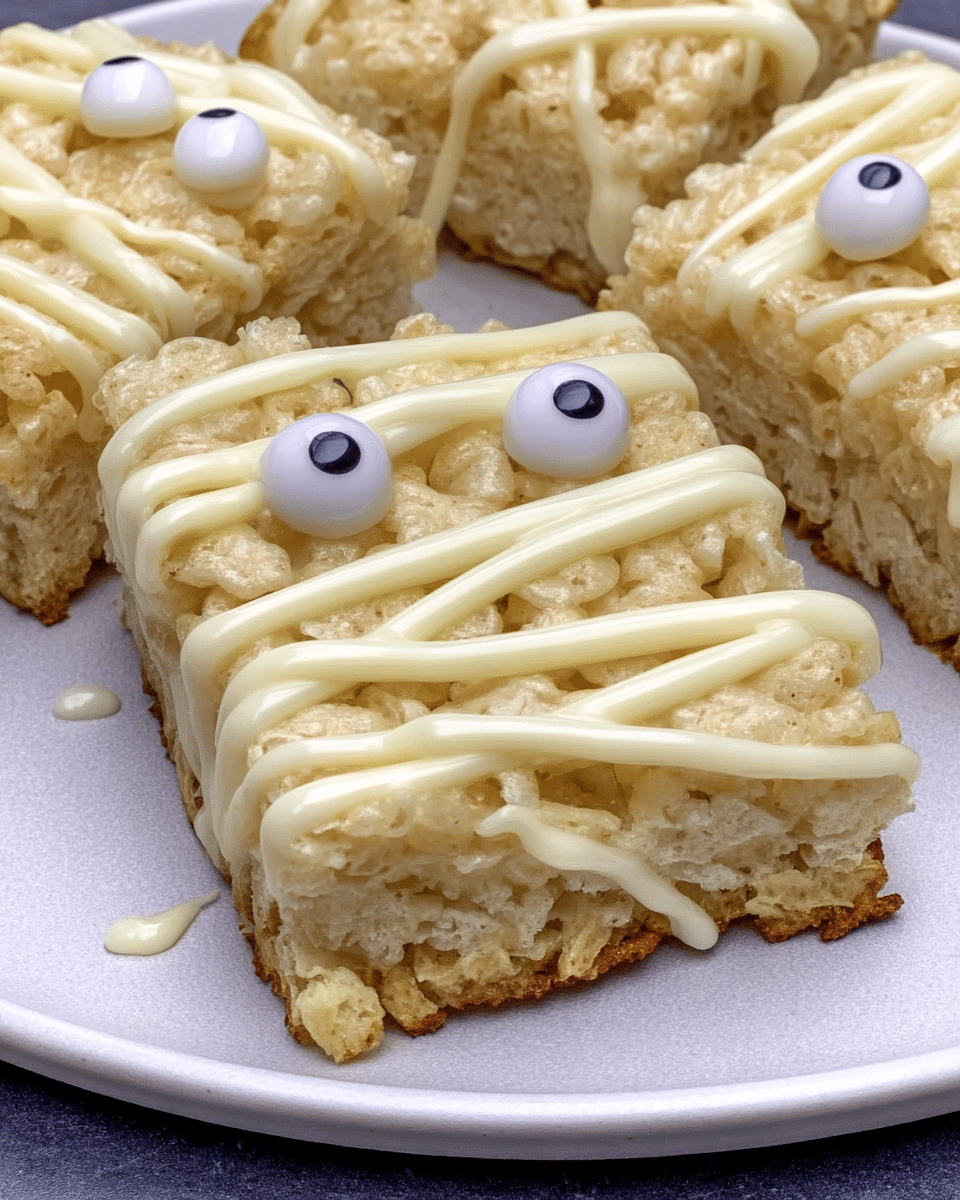 Mummy Rice Krispie Treats 8 Ingredients for Mummy Rice Krispie Treats on a table
