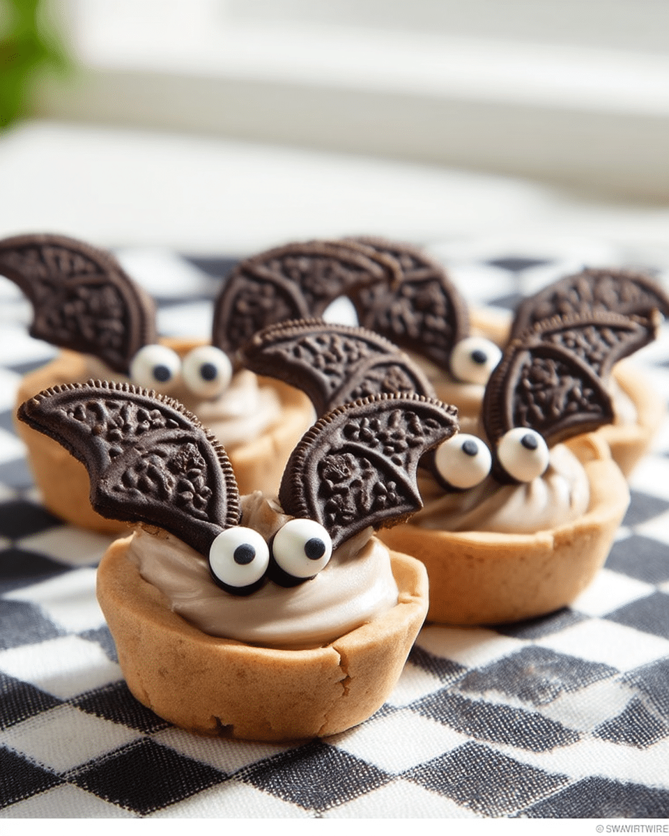 Oreo Bats 8 Ingredients for Oreo Bats arranged on a wooden table.