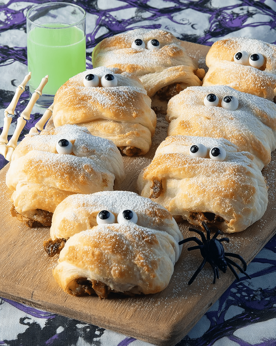 Halloween Snickers Mummies served on a platter.