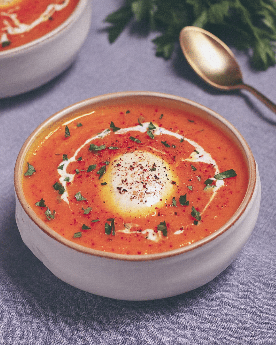 Spicy Butternut Squash and Sweet Potato Soup in a bowl, garnished with coconut milk.