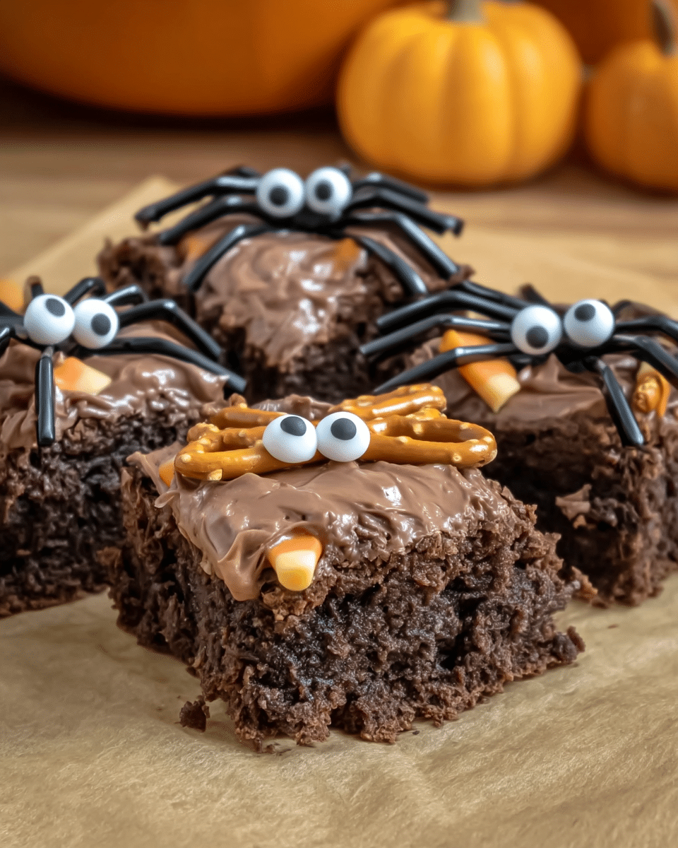 Spider Brownies 8 Ingredients for spider brownies laid out on a table.
