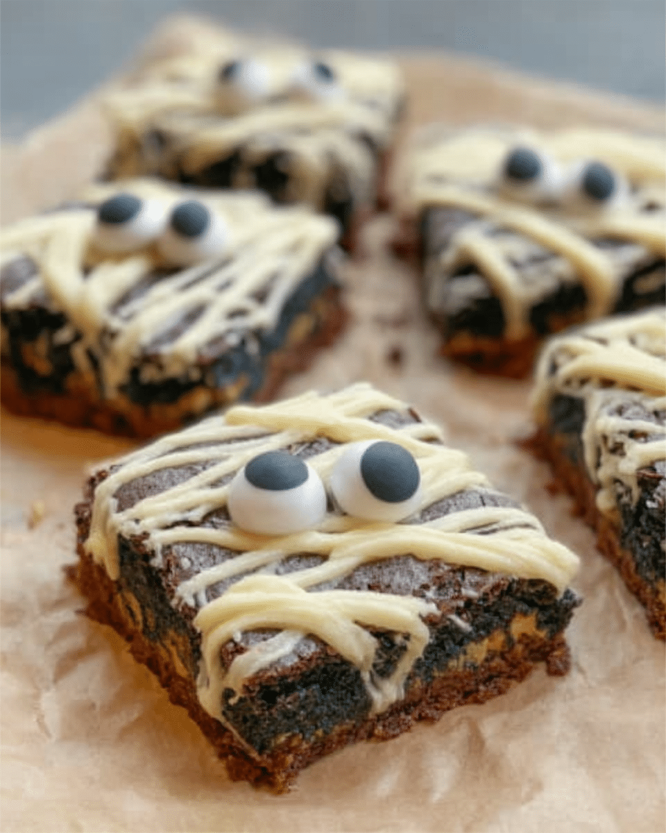 Spooky Mummy Brownies served on a plate