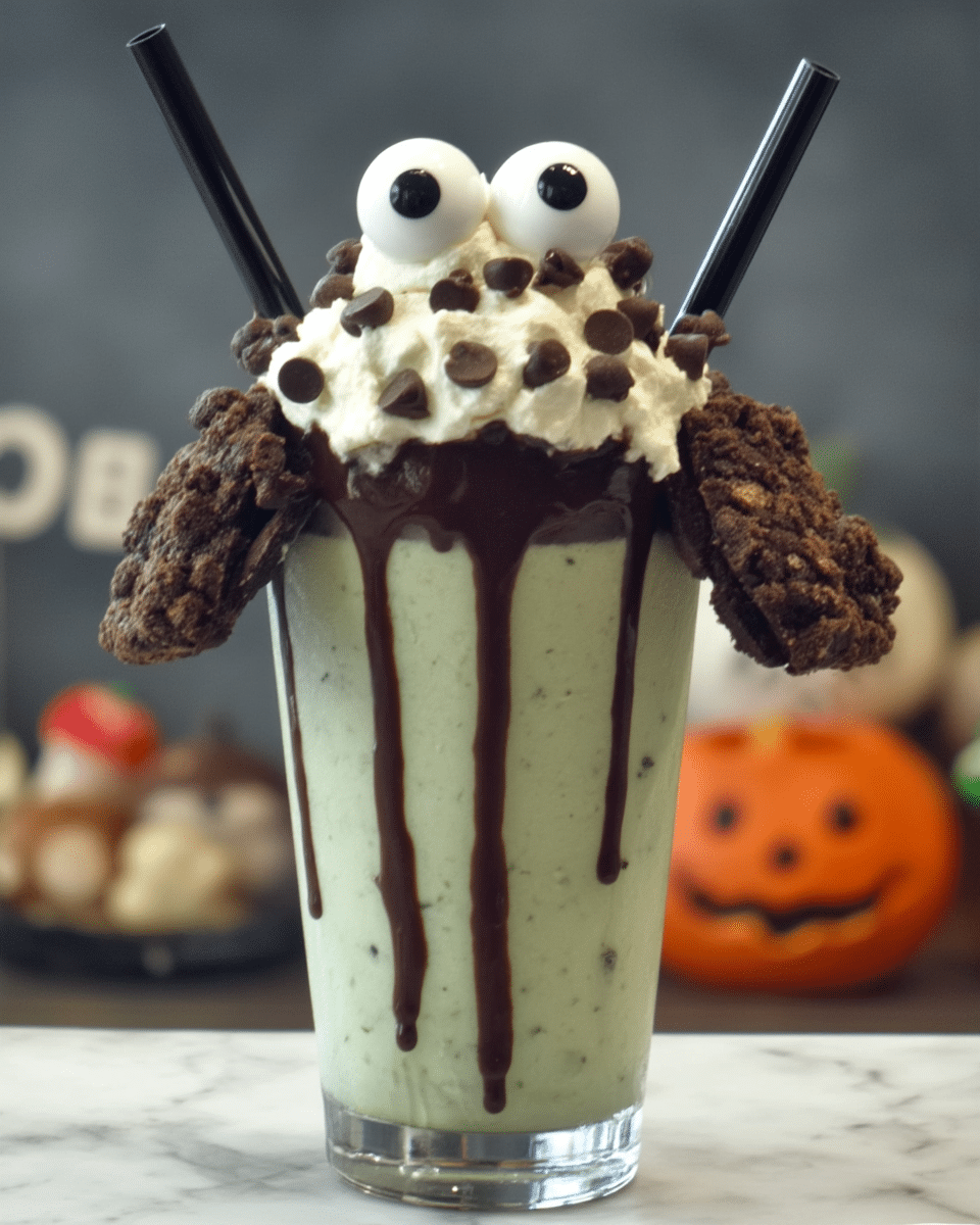 Tipsy Mint Chocolate Chip Monster Shake 2 Ingredients for Tipsy Mint Chocolate Chip Monster Shake laid out on a table.