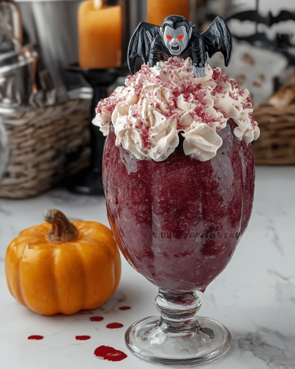 Vampire Bite Red Wine Milkshake 8 An array of ingredients for the Vampire Bite Red Wine Milkshake: vanilla ice cream, milk, red wine, honey, whipped cream, and red sugar.