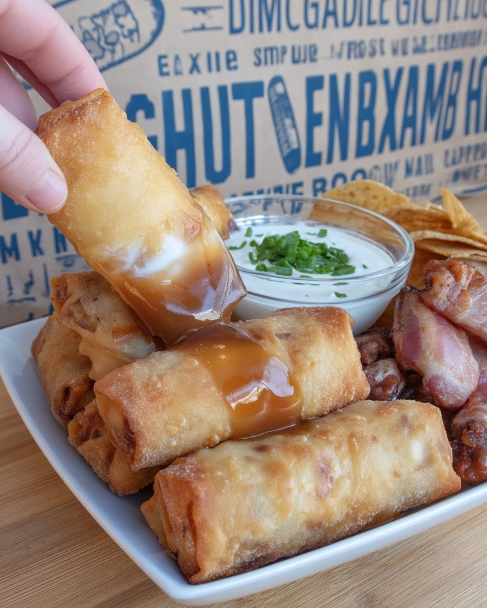 Buffalo Chicken Egg Rolls 9 Platter of Football Sunday Food including buffalo egg rolls and celery sticks