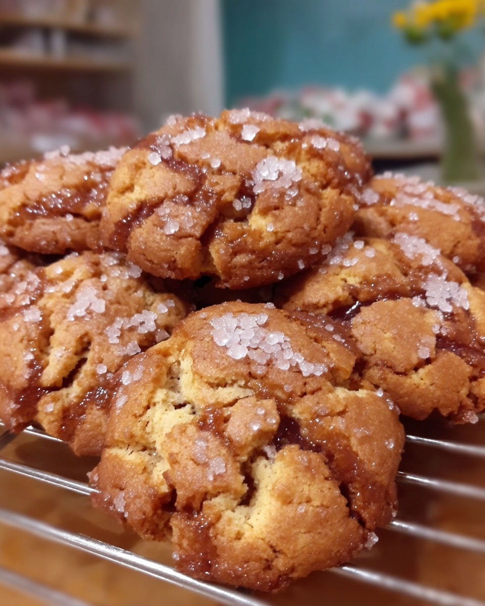 Close-up of chewy pumpkin sugar cookie with cracked sugar top