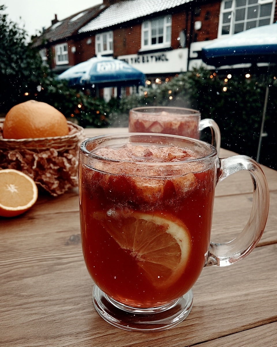 Cider simmering in a saucepan with fresh orange slices