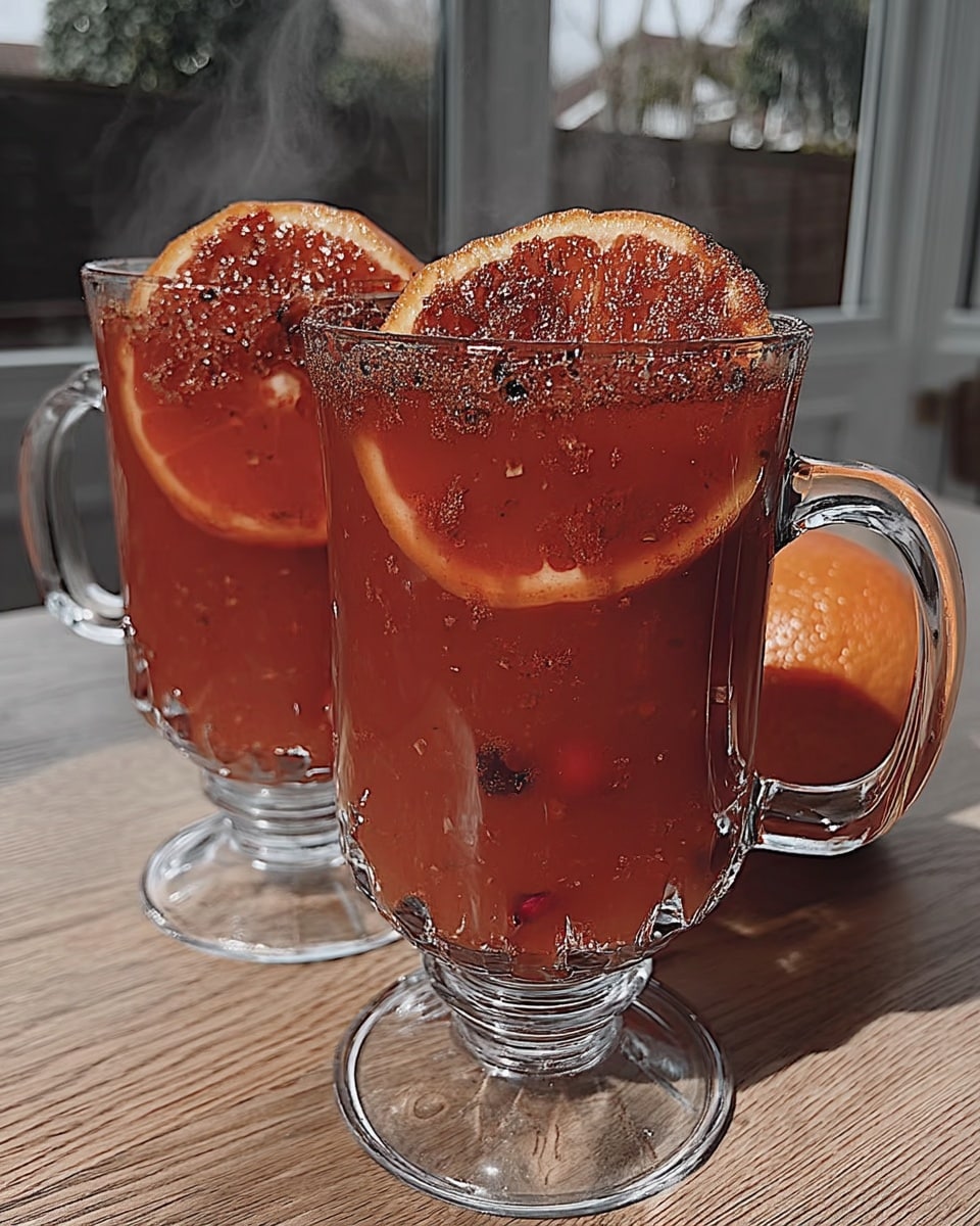 Cranberry orange cider in a mug with cinnamon stick and orange slice