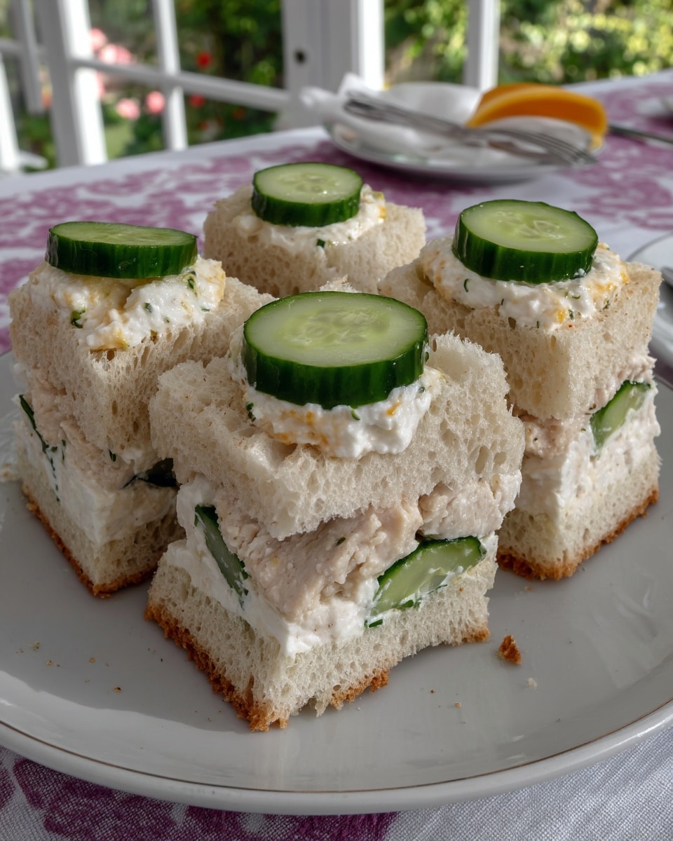 Finger sandwiches party platter with cucumber and cream cheese