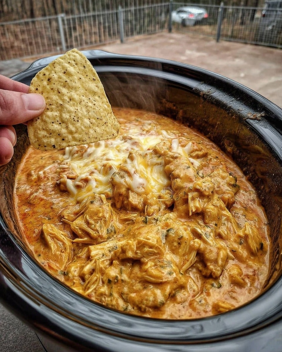 Football dip served hot in a crockpot with melted cheese