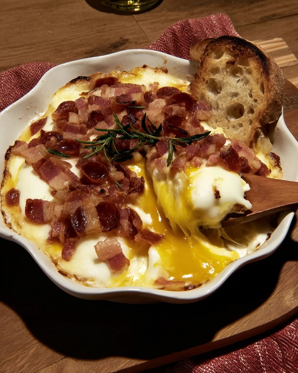 Close-up of pepperoni and bacon pizza dip bubbling in a skillet
football sunday food appetizers