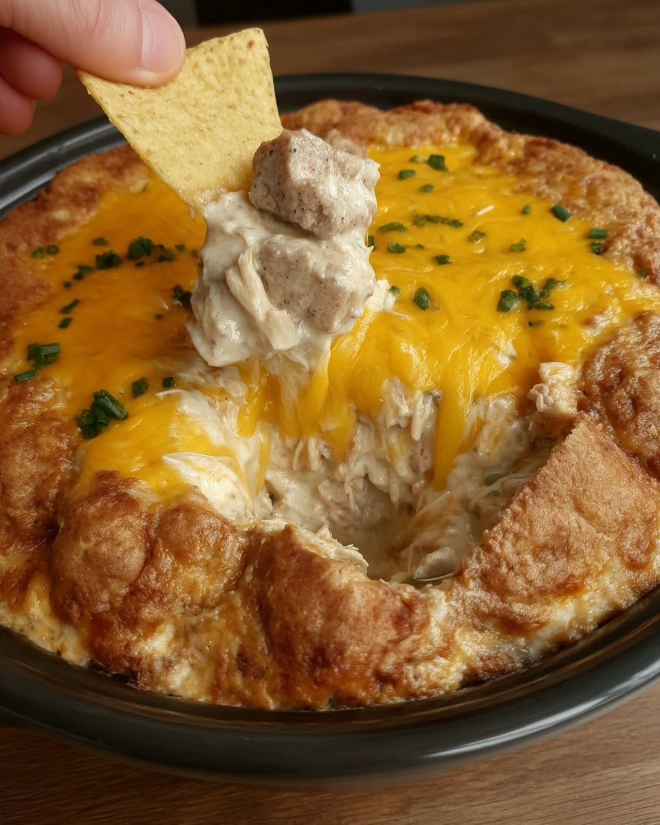 Crockpot Buffalo Chicken Football Dip 10 Close-up of bubbling buffalo chicken football dip