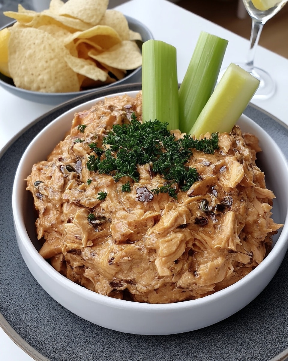 Gameday Food Crockpot Buffalo Chicken Dip 8 Tortilla chips dipped in cheesy buffalo chicken dip