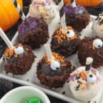 Close-up of Halloween Oreo Balls on a platter