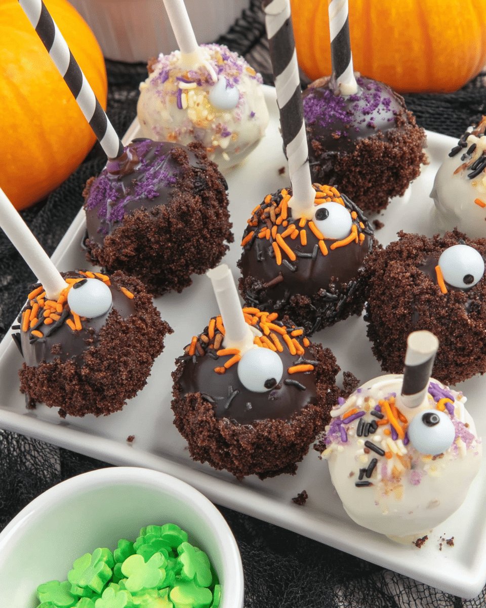 Close-up of Halloween Oreo Balls on a platter