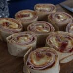 Game day snacks platter with Italian pinwheels and dip
