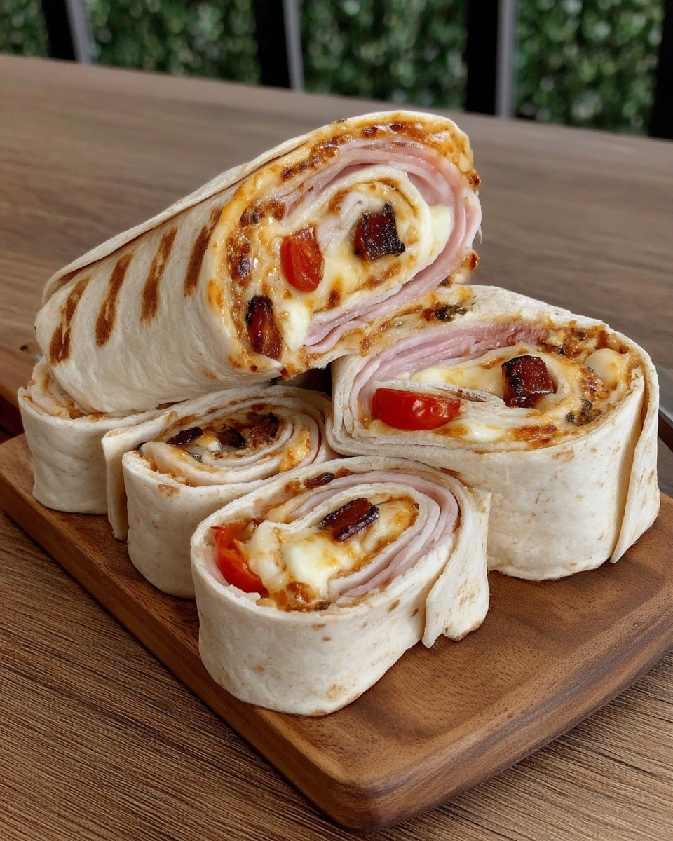 Close-up of sliced Italian pinwheels on wooden board