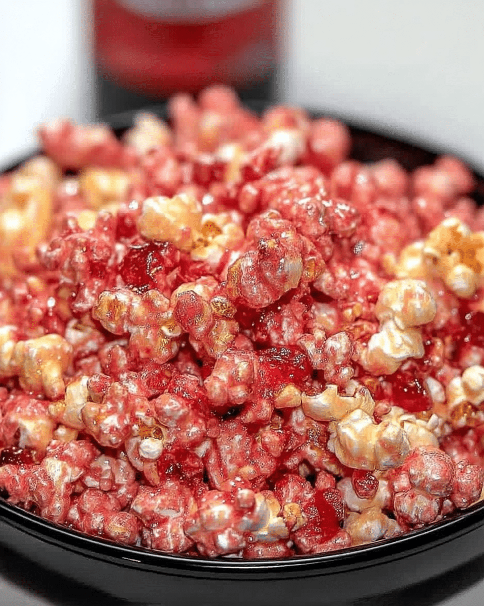 Bloody Red Velvet Popcorn 10 Bloody Red Velvet Popcorn served in a Halloween-themed bowl.