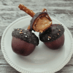 Close-up of Chocolate Acorns arranged on a platter, showcasing their charming details.