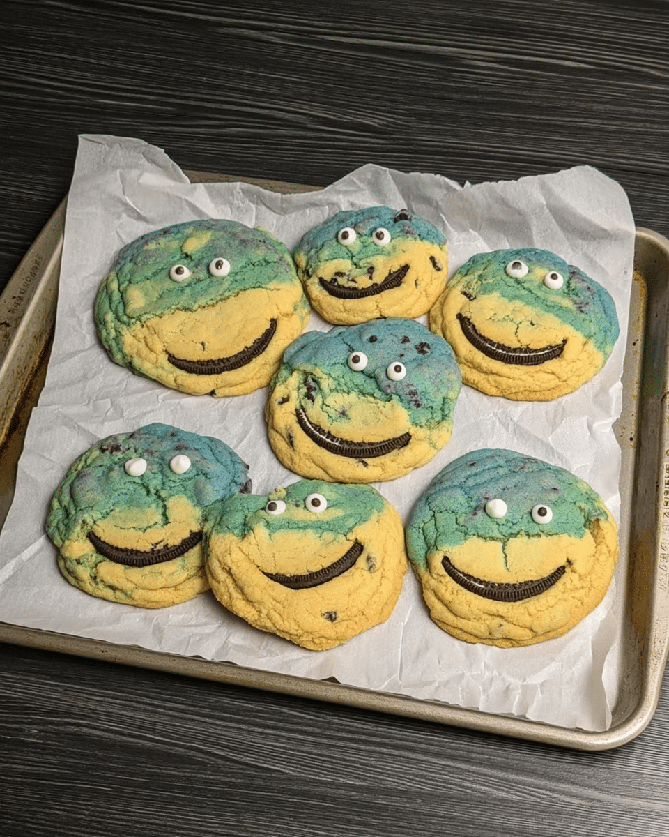 Cookie Monster Cookies 10 Cookie Monster Cookies served with a glass of milk.