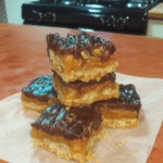 Easy Vegan Salted Caramel Slice 7 Ingredients for Easy Vegan Salted Caramel Slice arranged on a table.