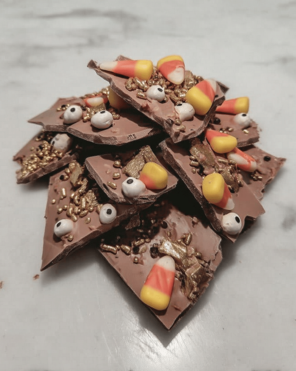 Easy Chocolate Halloween Bark Recipe 9 Halloween Bark broken into irregular pieces