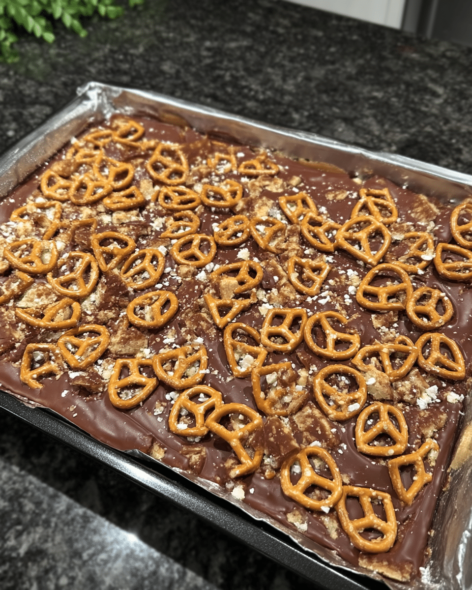 Halloween Crack Bark Candy 9 Halloween Crack Bark Candy cooling on a baking sheet.