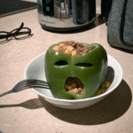 Halloween Stuffed Peppers with carved faces