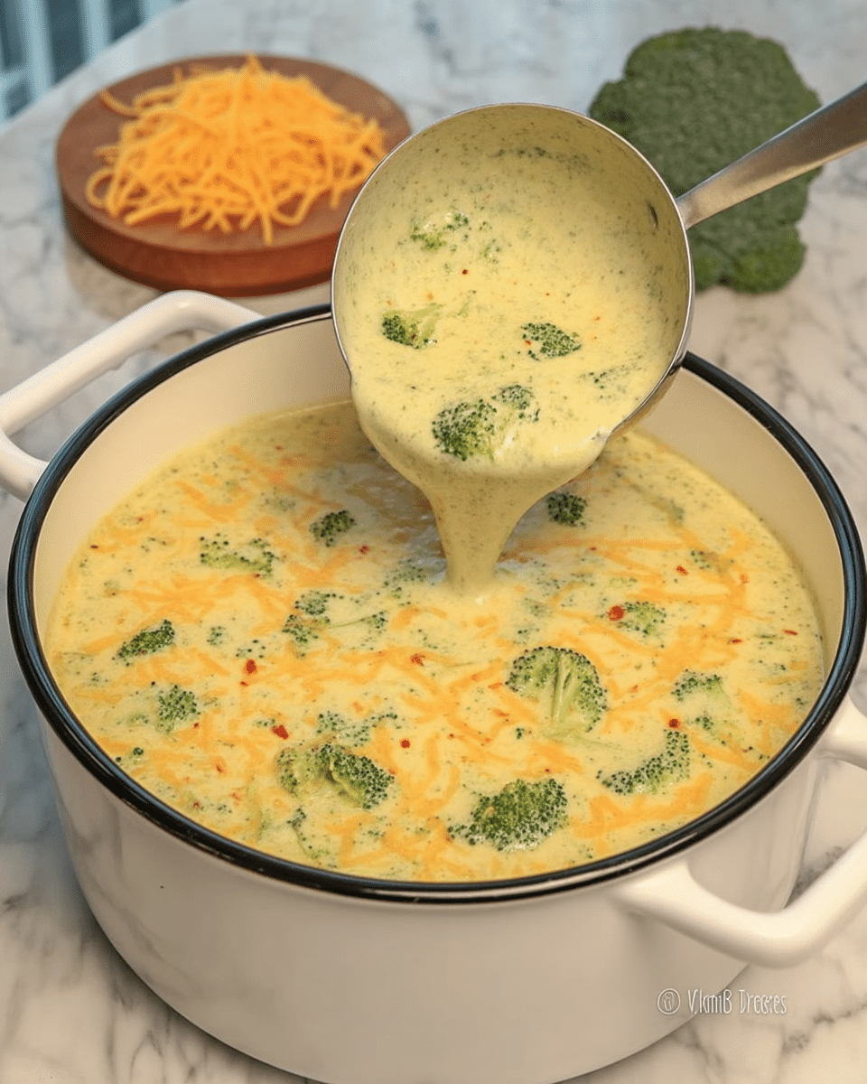 High Protein Broccoli Cheddar Soup 10 A bowl of high-protein broccoli cheddar soup served with crusty bread and a side salad.