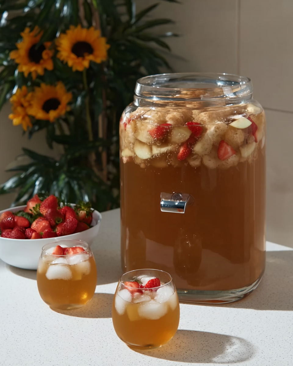 Caramel Apple Punch 8 Ingredients for Caramel Apple Punch arranged on a table.