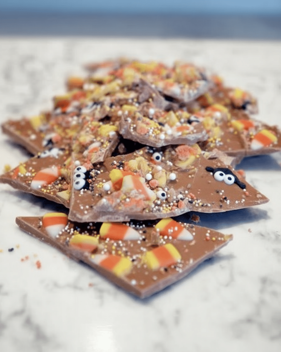 Easy Chocolate Halloween Bark Recipe 8 Ingredients for Halloween Bark including chocolate chips, candy corn, sprinkles, and other toppings