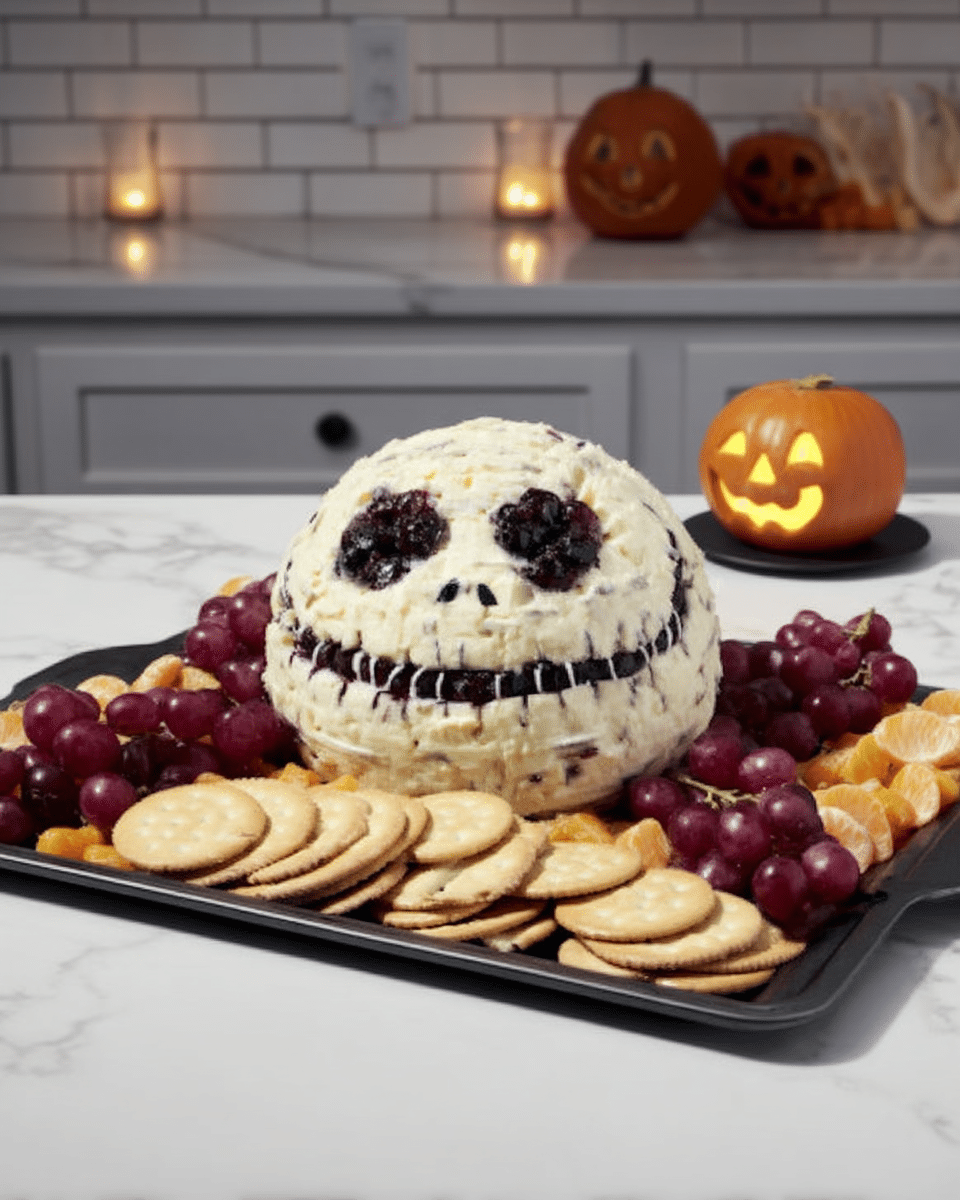 Skellington Cheese Ball 8 A table displaying the ingredients needed for the Skellington Cheese Ball.
