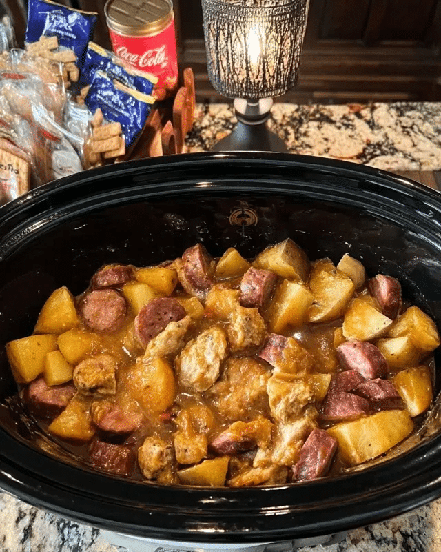Polish Sausage Sauerkraut Potatoes 10 A plated serving of Polish sausage, sauerkraut, and potatoes.