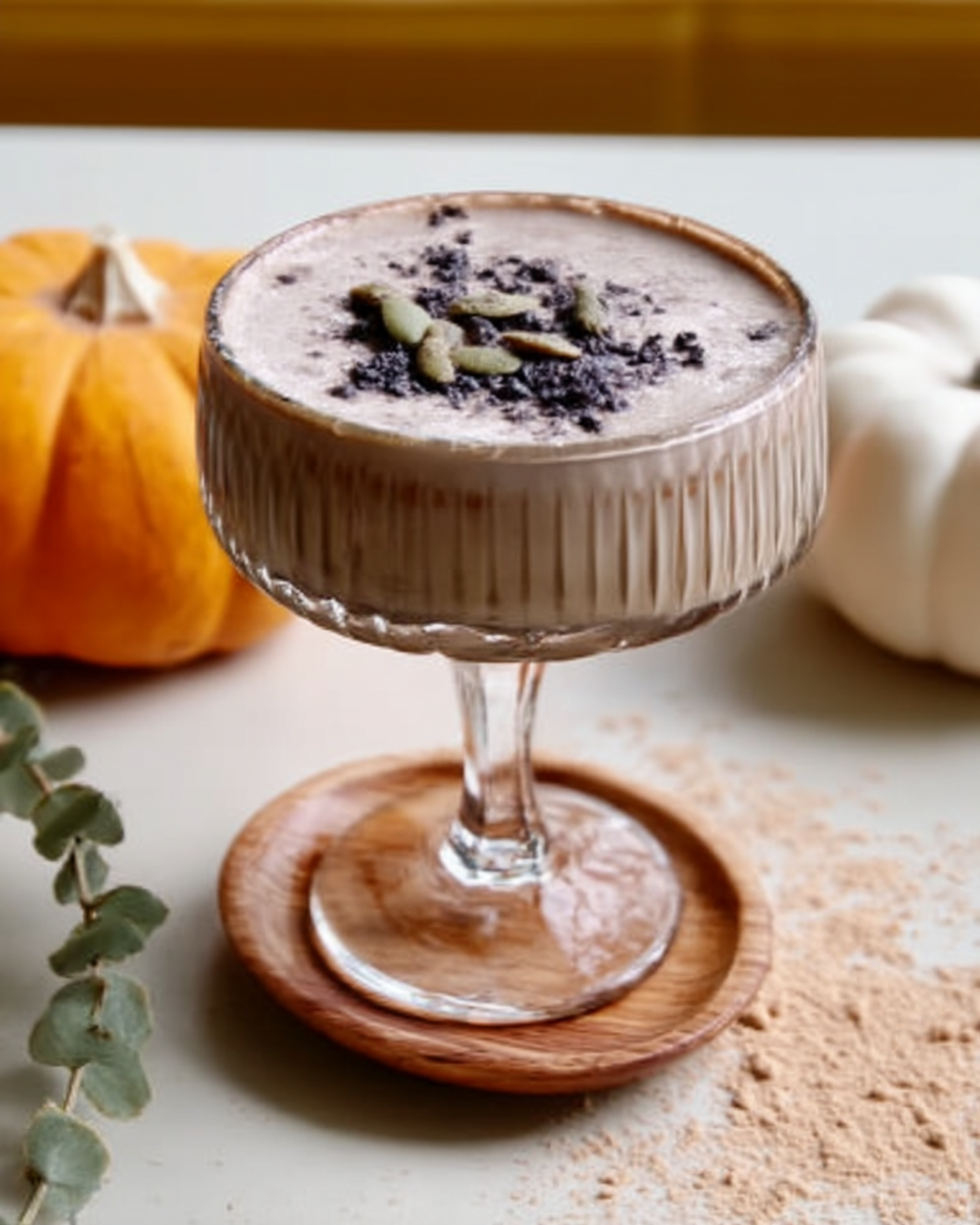 Pumpkin Spice Espresso Martini 10 Two Pumpkin Spice Espresso Martinis served in chilled glasses with a plate of cookies.