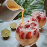 A tall glass of Raspberry Dream Dirty Soda with a fresh raspberry garnish and a colorful straw.