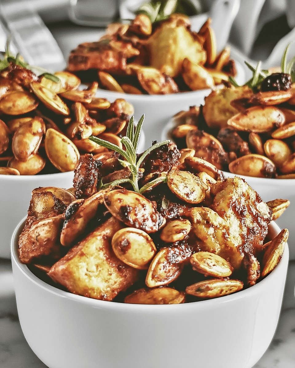 Crispy Roasted Pumpkin Seeds 10 A bowl filled with crispy roasted pumpkin seeds, ready to be enjoyed.
