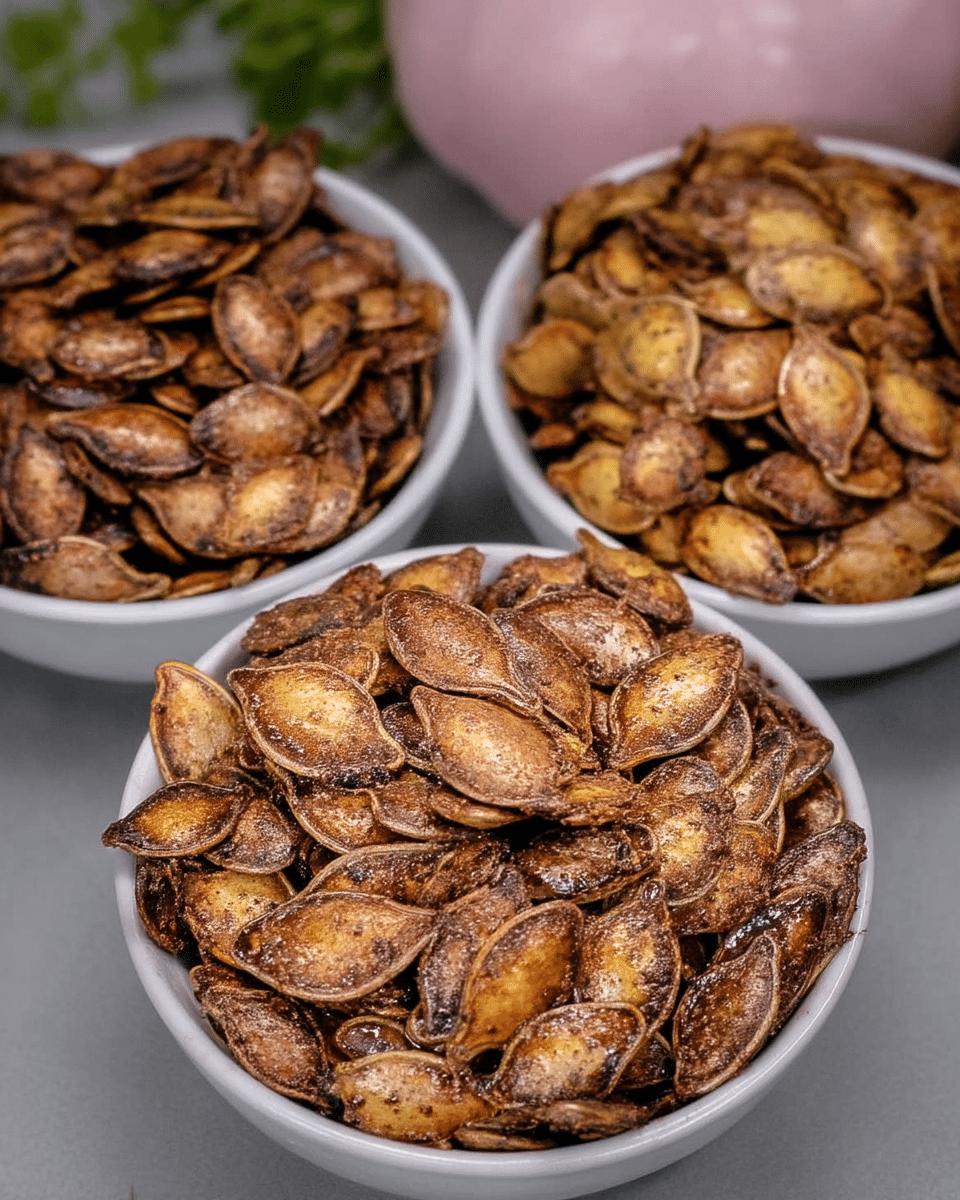 Crispy Roasted Pumpkin Seeds 9 Pumpkin seeds spread evenly on a baking sheet, ready to be roasted in the oven.