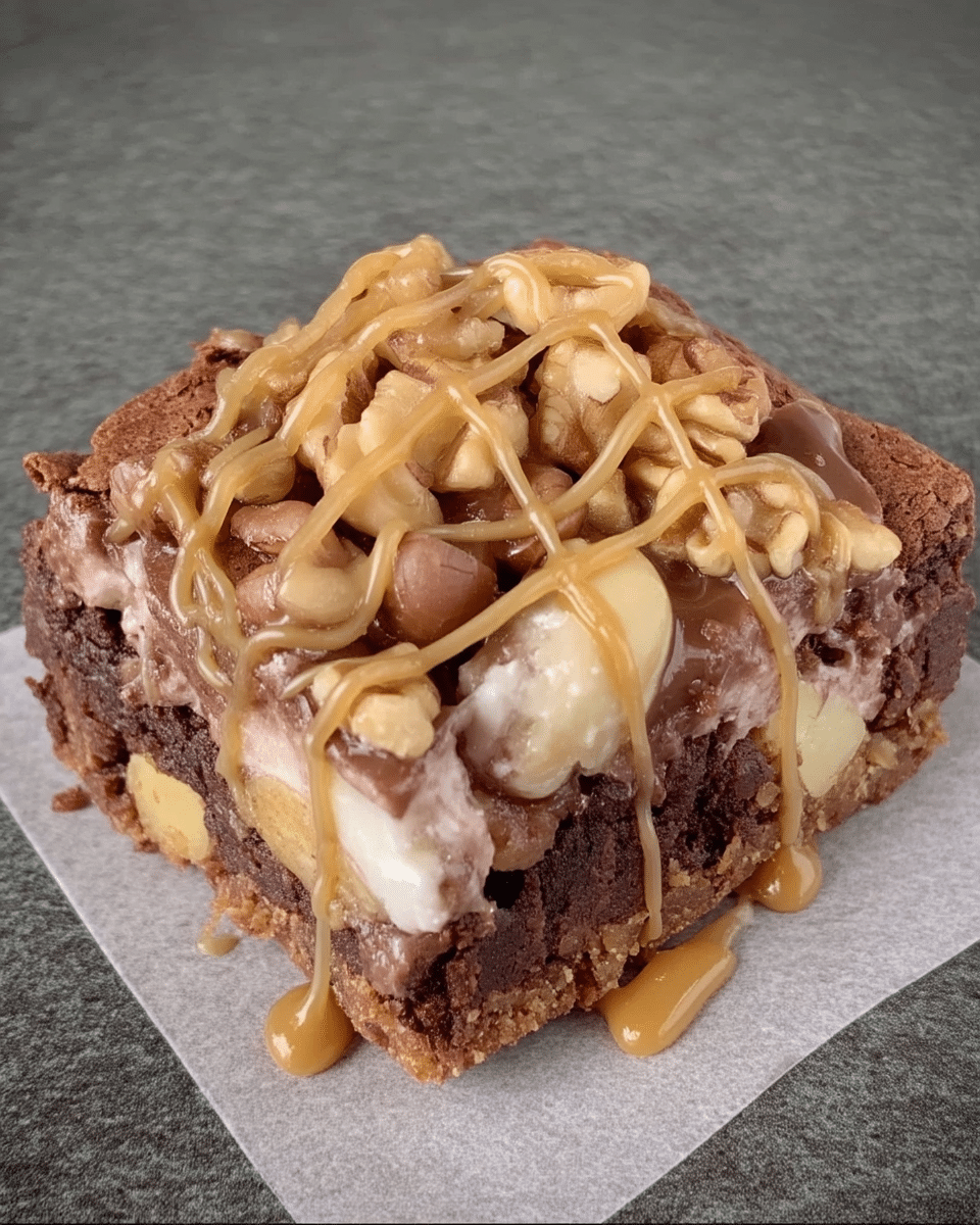 Healthy Caramel Pecan Brownies 10 A plate of healthy caramel pecan brownies served with a scoop of dairy-free ice cream, suggesting serving options.